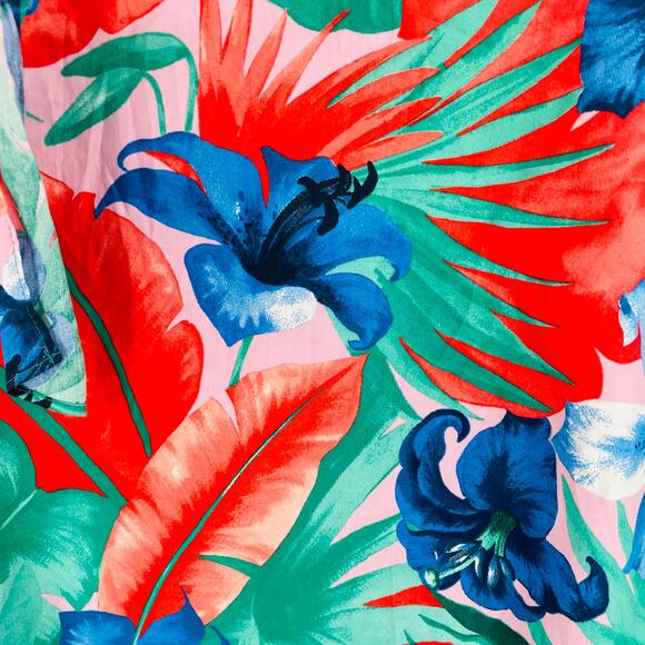 Zara Wrap Poplin Top Floral Print Blue Green Red Cropped 3/4 Sleeve Sz L - Picture 7 of 9